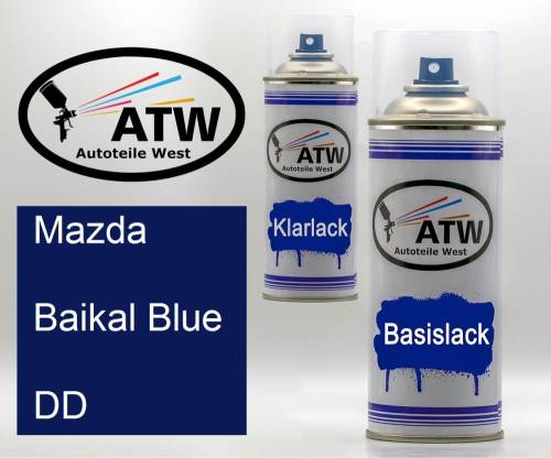 Mazda, Baikal Blue, DD: 400ml Sprühdose + 400ml Klarlack - Set, von ATW Autoteile West.